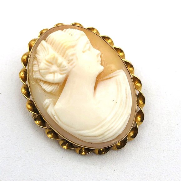 Antique 10K Yellow Gold Cameo Brooch Pin Carved Shell Not Scrap - Picture 6 of 8